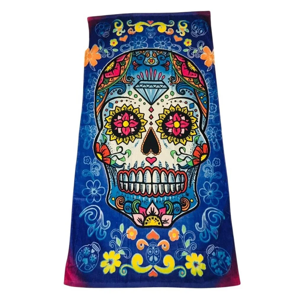 Sugar Skull Beach Towel 30 x 60 Day of the Dead Novelty Beach Bath Pool Home
